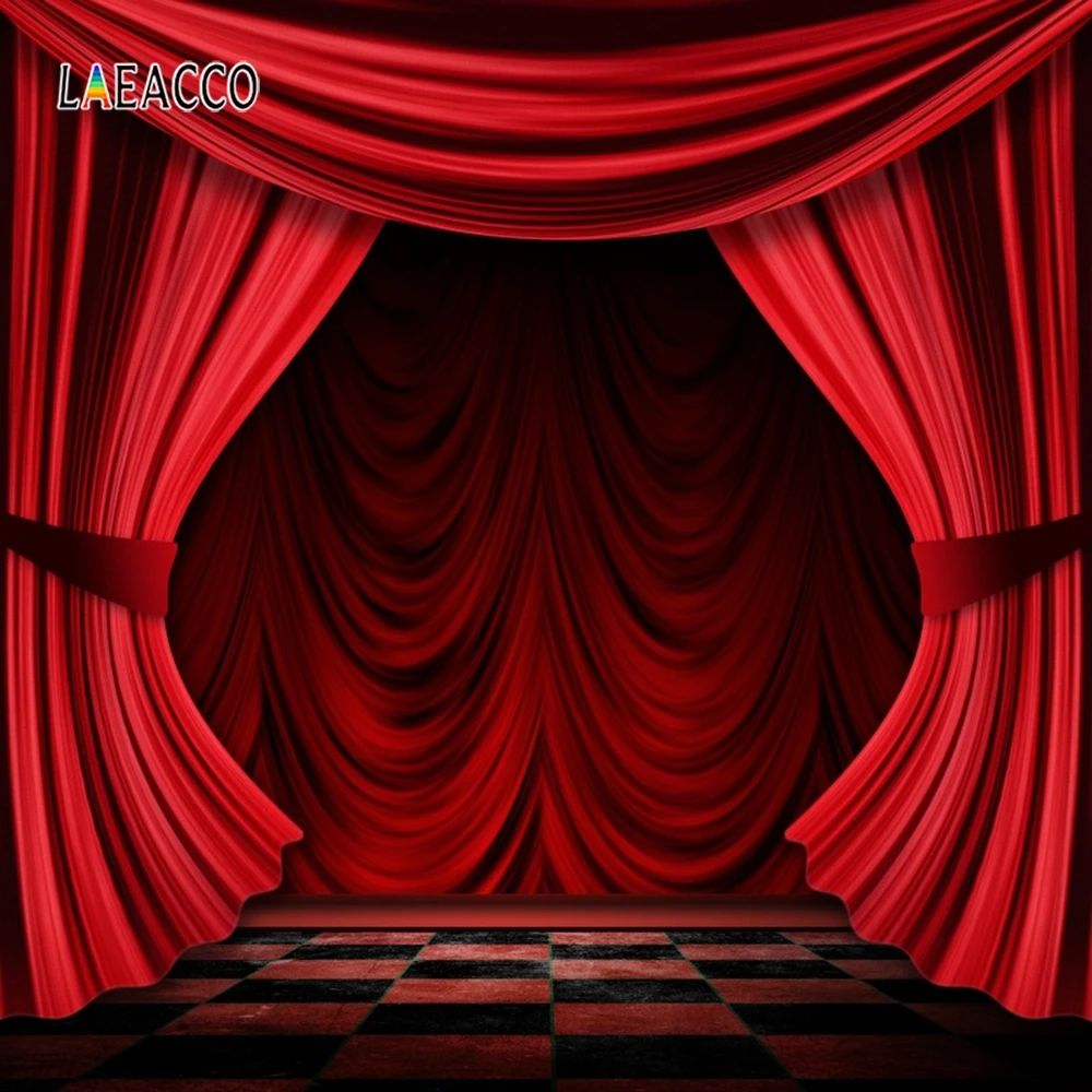 Laeacco детский день рождения Фотофон красный экран занавеска деревянный пол сцены