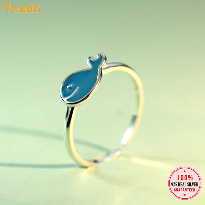 Trusta женское коктейльное кольцо из стерлингового серебра 925 пробы с голубым Китом