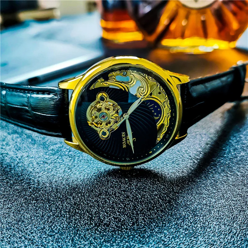 

40mm SEWOR Top Brand Chain Belt Automatic Mechanical Men's Watch Hollow Retro Casual Watch Men Luminous Waterproof Gifts