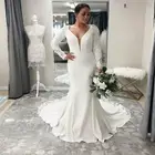Элегантное свадебное платье-русалка, 2022, цельное свадебное платье с длинным рукавом, сексуальные кружевные Официальные Женские свадебные платья с глубоким V-образным вырезом