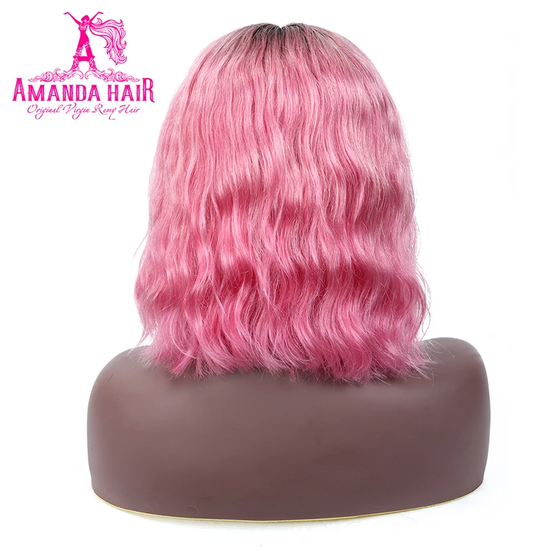 Amanda T1b/Rose-red Bob Wig 13x6 Lace Front Human Hair Wig 150% Density Middle Part Bod Wave Brazilian Hair Wig for Black Women