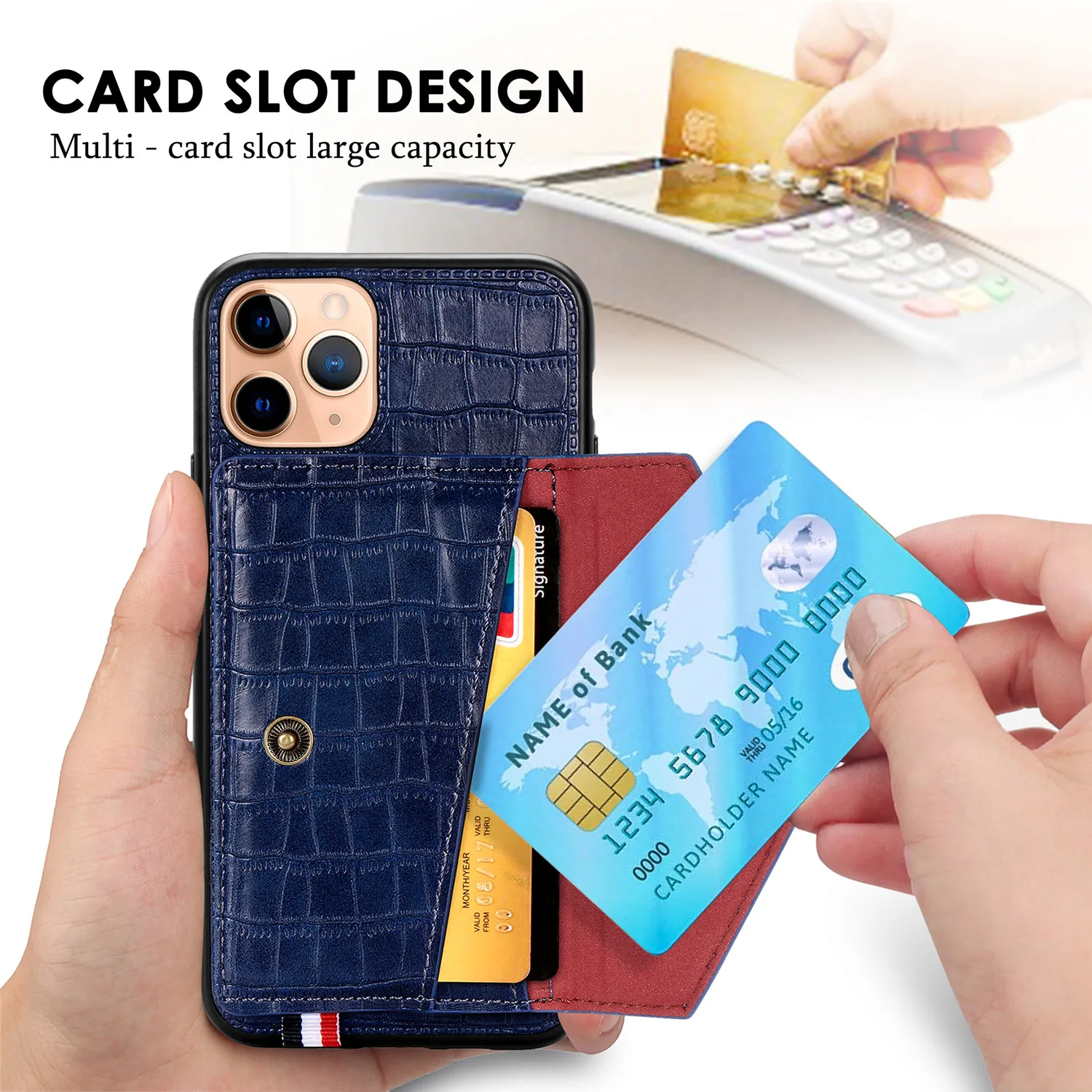 

Luxury Card Slot Flip Wallet Case For Iphone 12 11 Pro X XR XS MAX 6 6S 7 8 Plus Crocodile Skin Texture Leather Back Cover Case