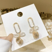 origin summer temperament vintage hollow out flower dangle earring for women gold rhinestone imitation pearl earring jewelry