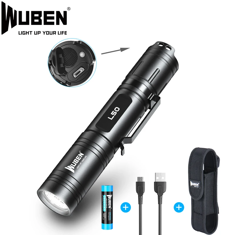 Wuben светодиодный светильник вспышка супер яркий наружный 18650 батарея