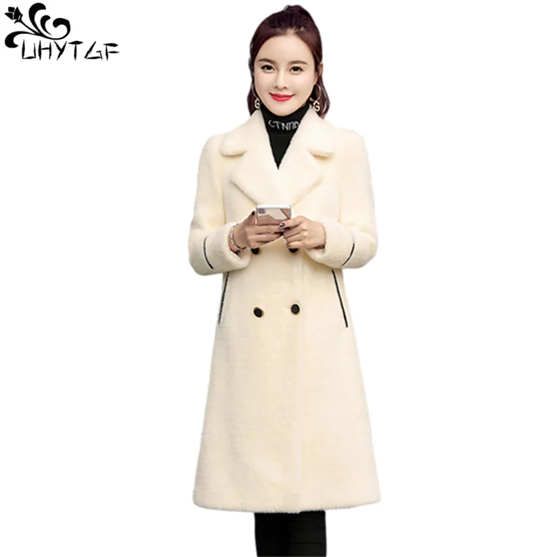 

UHYTGF Wool Coat Women Winter Clothes Woolen Coat Female Double breasted Long Coats Plus Size Outerwear Manteau Femme Hiver 954