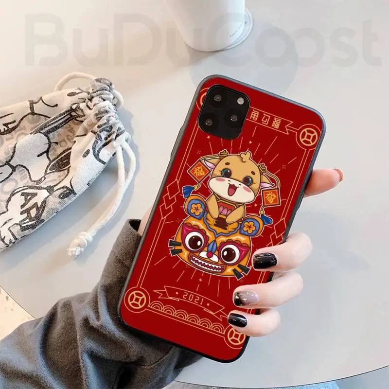 

New Year 2021 Bull Red cartoon Phone Case for iPhone 8 7 6 6S Plus X 5S SE 2020 XR 11 12 Pro mini pro XS MAX