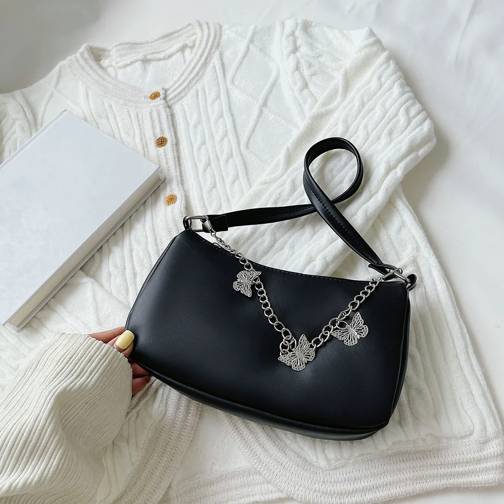 

Модная женская сумка через плечо с цепочкой-бабочкой, повседневные однотонные сумки через плечо, женские сумки для покупок из искусственно...