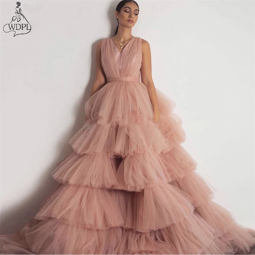 Вечерние платья Дубая дизайн румян Розовый V-образный вырез 2020 Vestidos De Festa