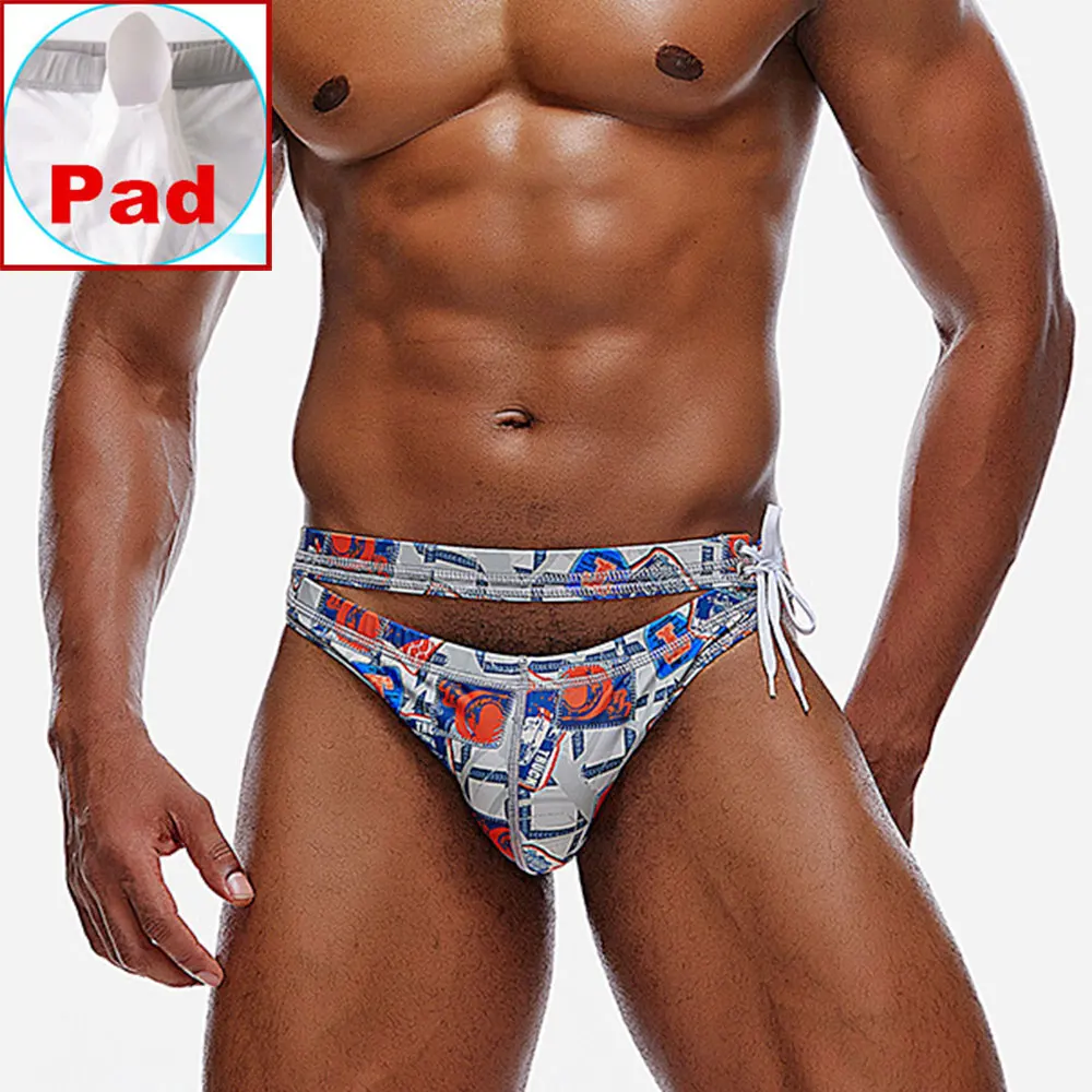 Mens Sexy Swimsuit Underwear Cutout Low Rise Swim Briefs Soft Pouch Pad Swimwear Bikini Board Shorts Surf Trunks Beachwear