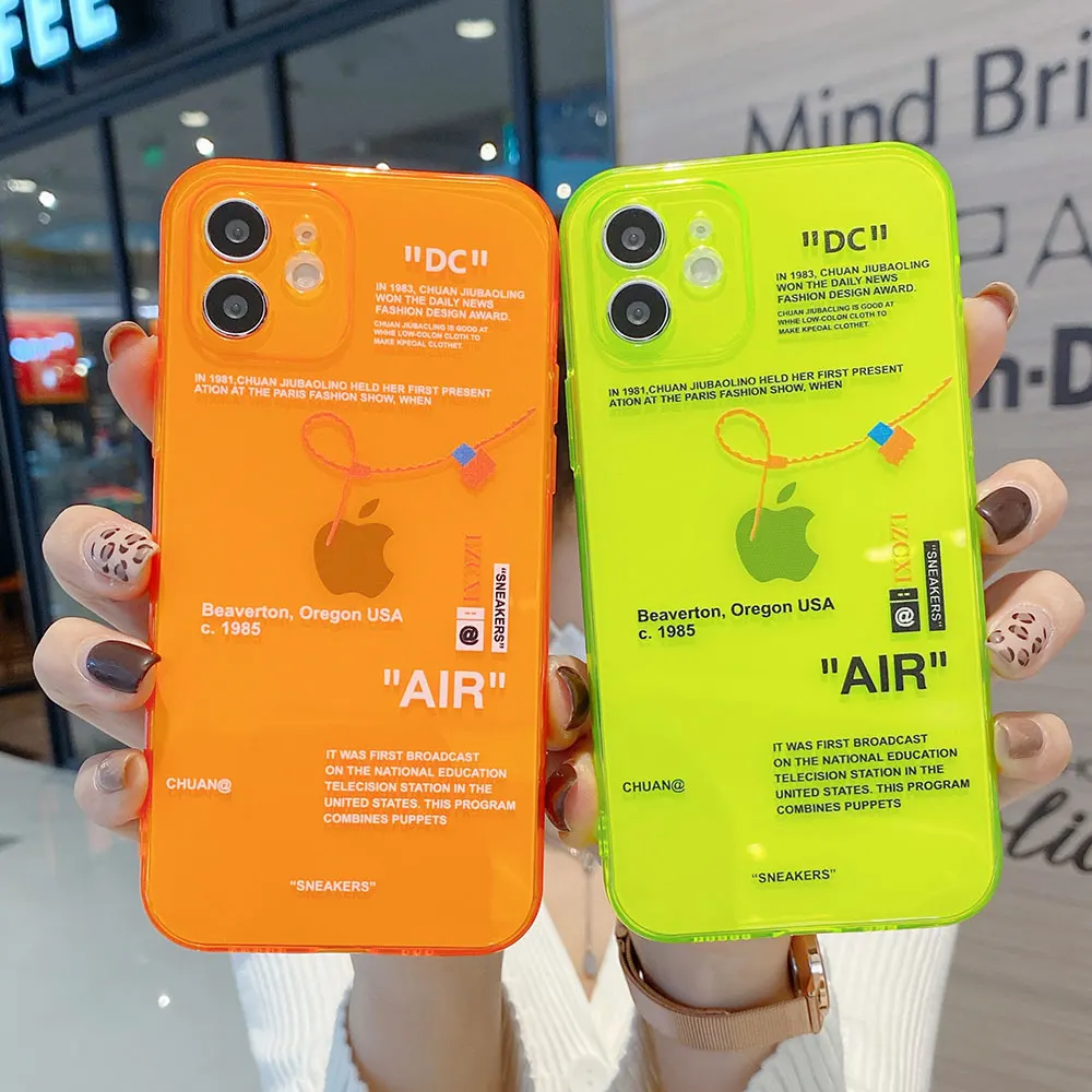 

INS Lable Neon Fluorescent Clear Shockproof Phone Case For IPhone 11 12 13 14 Pro Max XR X XS Max 7 8Plus Soft Ultra Thin Cover