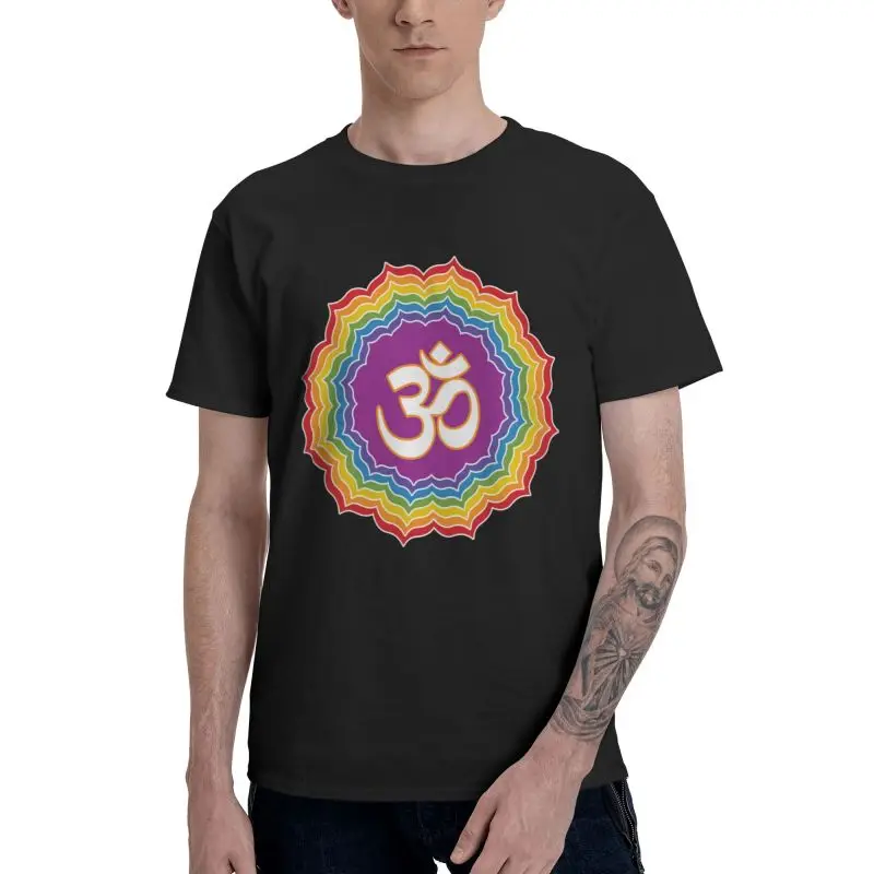

Seven Chakras Colors Tshirts Men Novelty Tee Tops Cotton T Shirt Short Sleeve Buddha Mandala Flower T-shirt Gift Idea Clothing