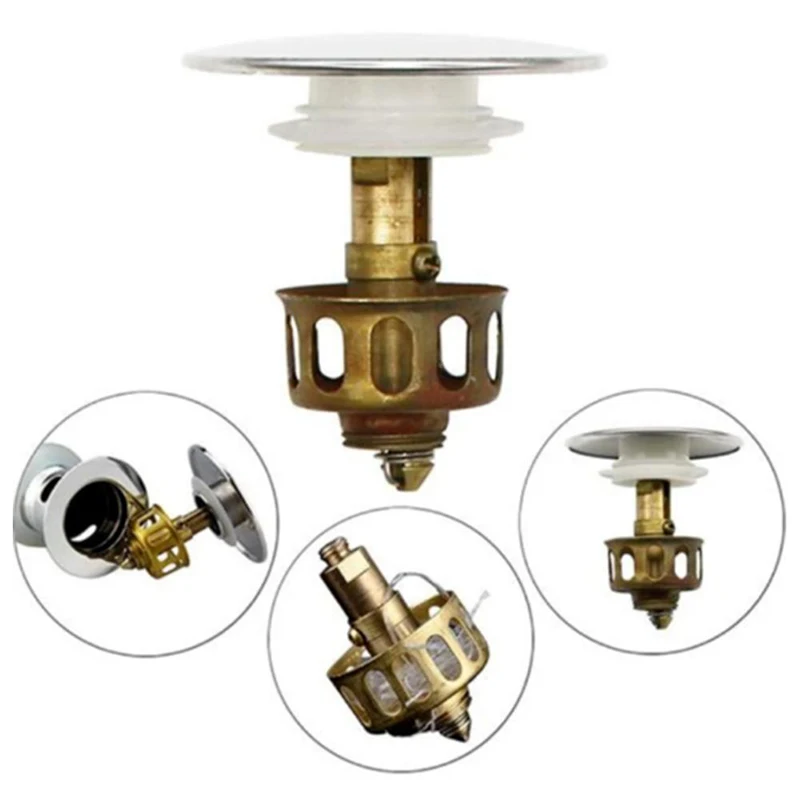 

35mm Copper Wash Basin Bounce Core Universal Drain Filter Kitchen Sink Accessories Bathroom Lavatory Pop-up Drainer Gadgets