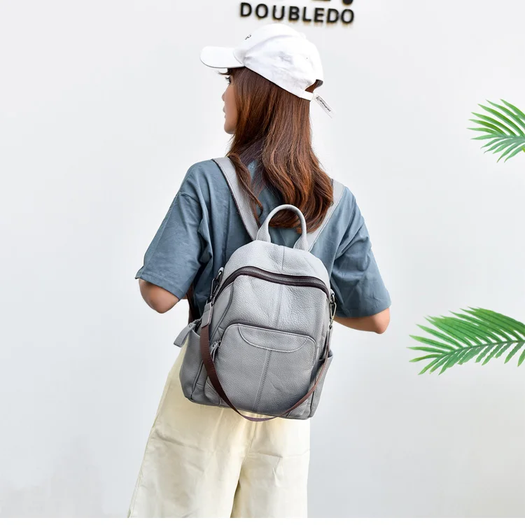 luxury genuine leather backpack women casual cow leather backpacks for travel gray ladies shoulder bag