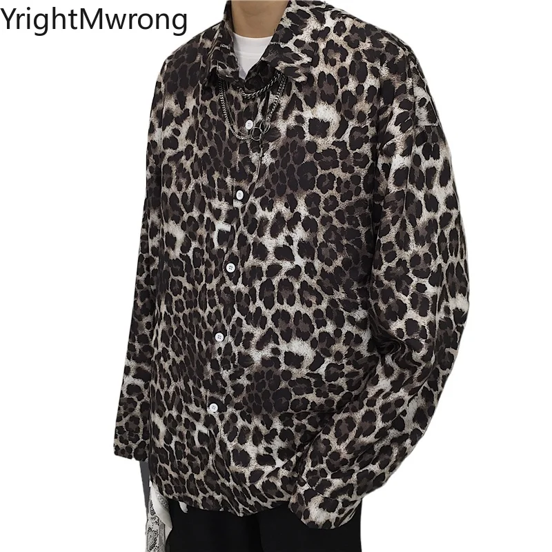 Размера плюс Осенняя свободная японская женская мужская леопардовая блузка