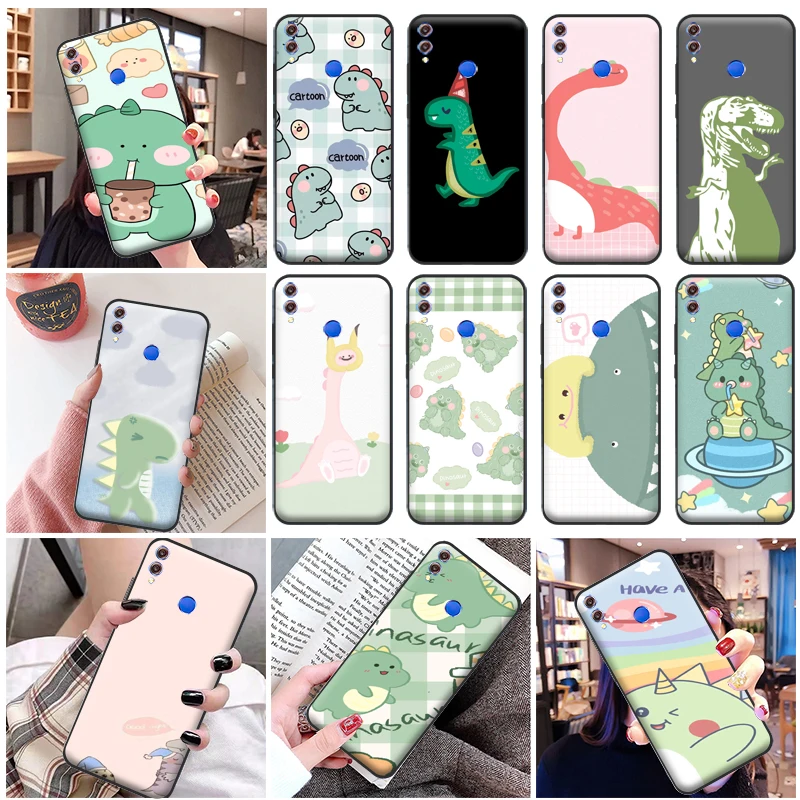 

Cute Funny Couples Dinosaur Flowers Color Painting Phone Case For Huawei Honor 8X 8C 7X Funda Carcasa Cases Soft Cover