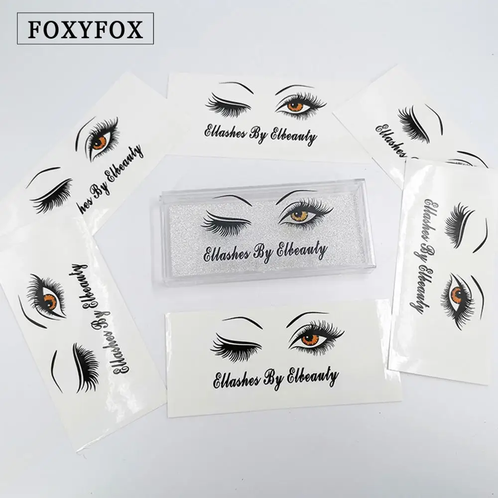 

FOXYFOX 100pcs Eyelashes logo stickers Clear Wedding Labels brand Mink Lashes Paper Lipgloss Tubes Logo Sticker