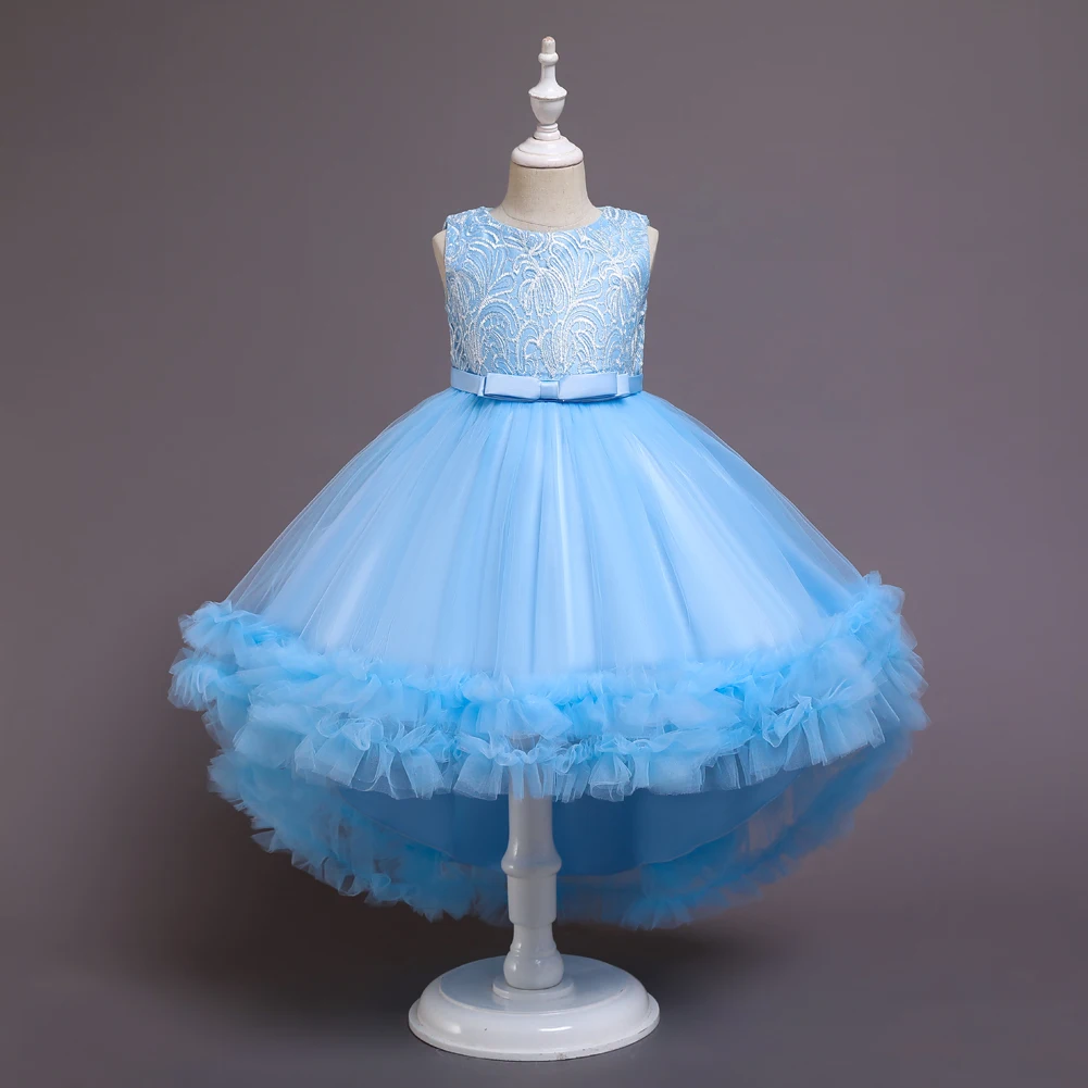 2021 Новогоднее платье для девочек розовое принцессы без рукавов со шлейфом