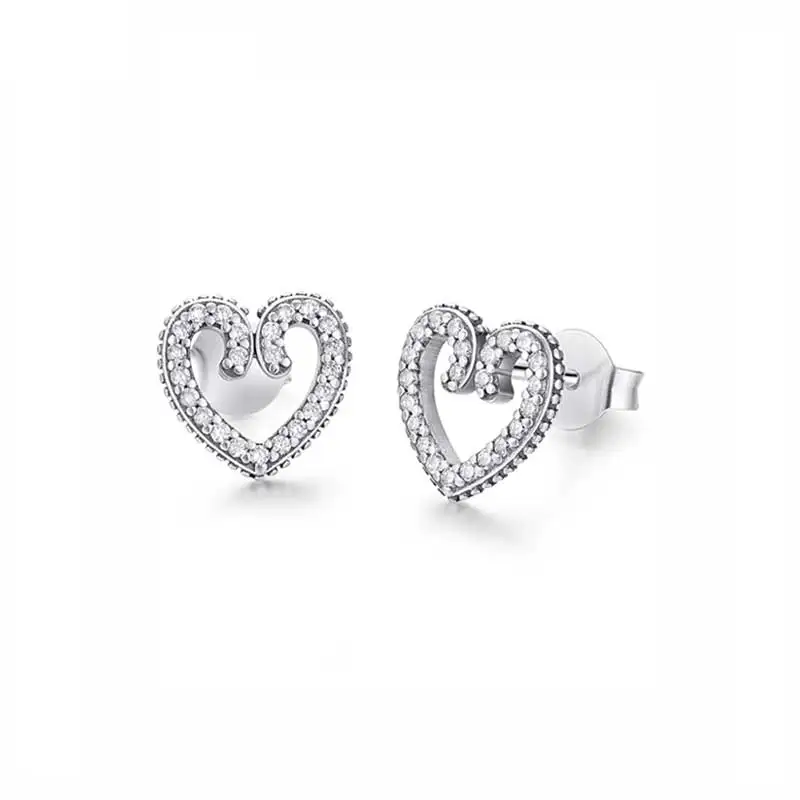 Dazzling Hearts Оригинальные 925 пробы серебряные серьги-гвоздики в виде сердец Минни маленькие серьги с кристаллами для женщин подходят для подарка модные ювелирные изделия - Окраска металла: Dazzling Hearts