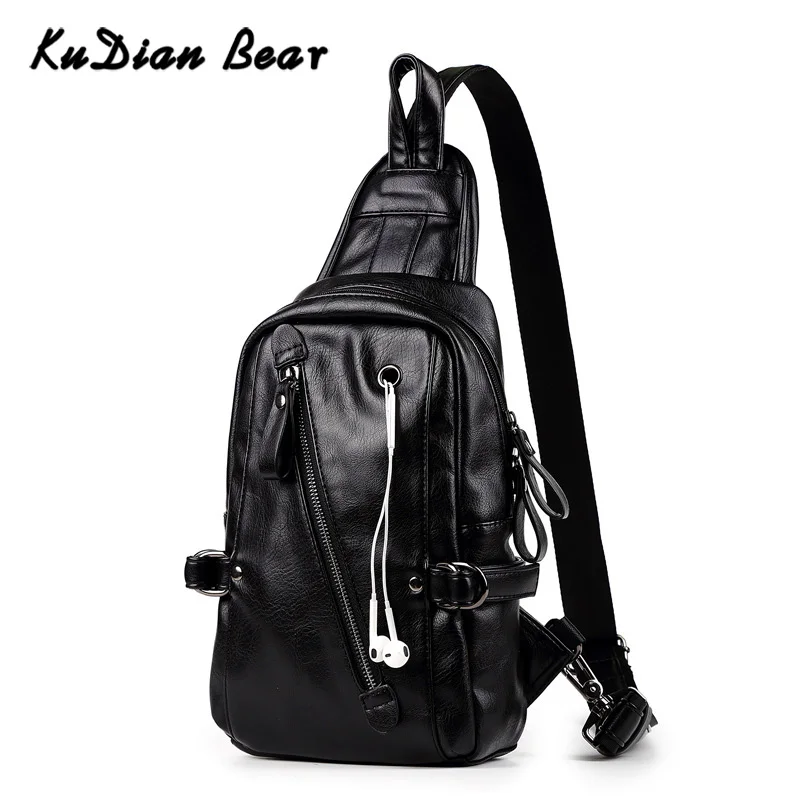 Нагрудная сумка KUDIAN BEAR, из искусственной кожи, для улицы, черная, мужская, наплечная, маленькая, BIG045 PM49