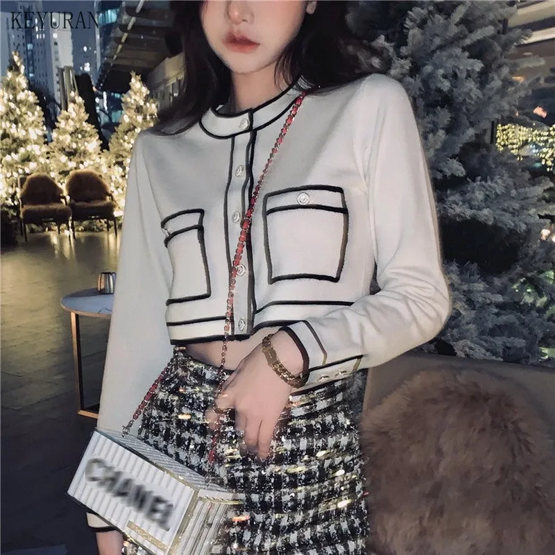 Runway Sweater Cardigan Women 2021 Spring Round neck Single Breasted Pink/Red Knitted Jacket Ladies Elegant Knitting Outwear Top |