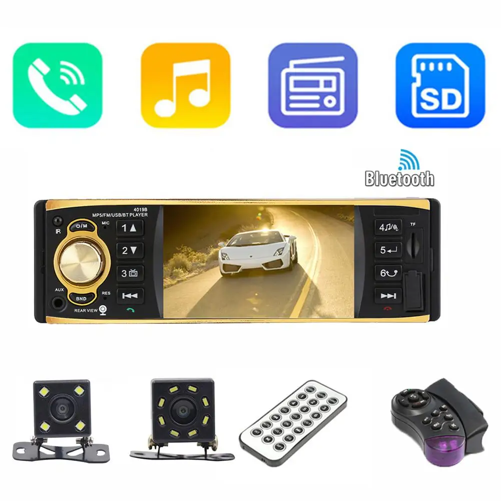 Автомобильный радиоприемник 4019B HD 4 1 дюймов Din автомобильный Bluetooth-совместимый