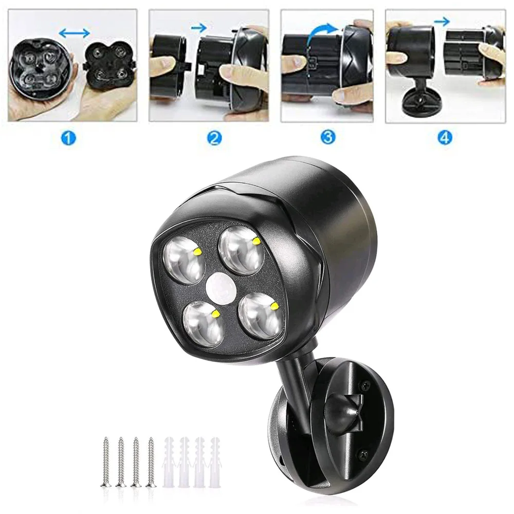 

Solar Light Motion Sensor Security Dummy Camera Wireless Outdoor Flood Light IP65 Waterproof 4 LED Lamp for Home Garden Outdoor