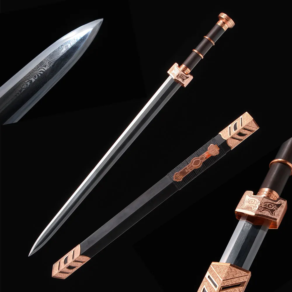 

Традиционный китайский меч династии Хань ручной работы, складное стальное лезвие из Дамаска, резкость, домашний декор