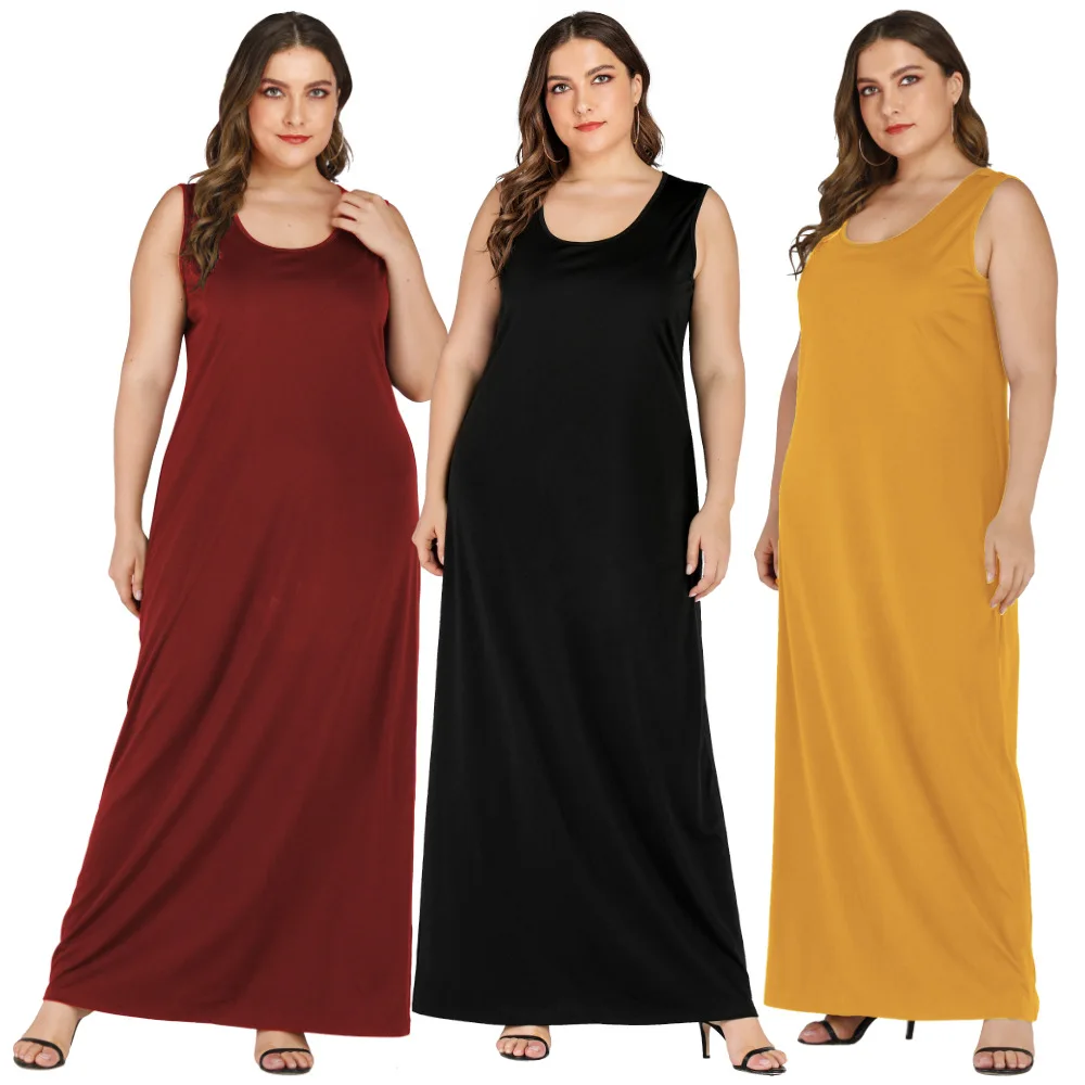 

Large Size Summer Dresses for Women O Neck Sleeveless Casual Female Elegant Fasion Ladies Tank Long Dress Oversized 4XL 5XL New