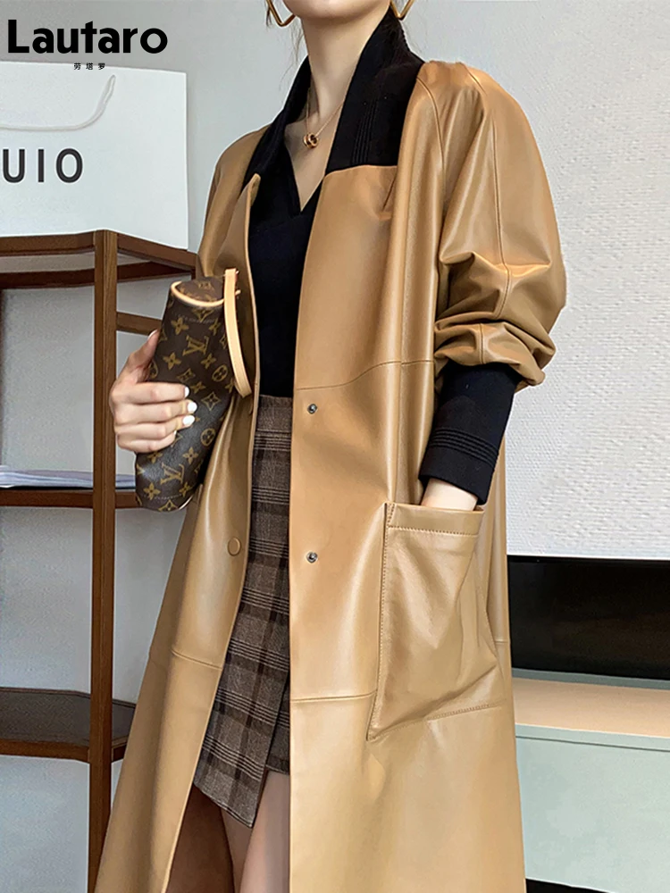 Lautaro осеннее длинное оверсайз водонепроницаемое мягкое пальто из искусственной