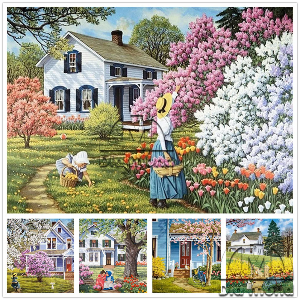 

5D Diy Diamond Painting Vintage Garden House Landscape Full Drill Diamond Embroidery Cross Stitch Mosaic Art Home Decor Stickers
