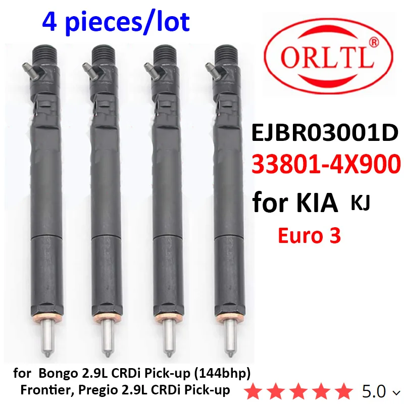 

4PC Diesel Fuel Injector EJBR03001D 33801-4X900 Nozzle 338014X900 for KIA Bongo 2.9L CRDi Pick-up (144bhp) KJ Euro 3