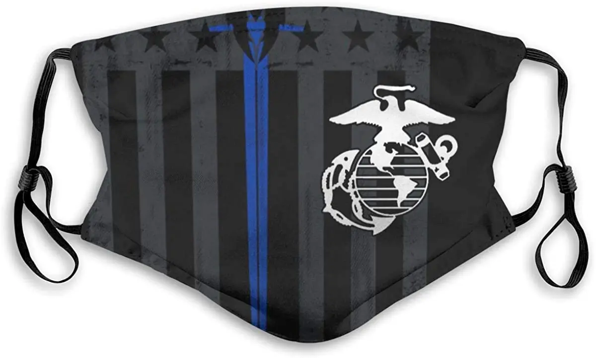 

Marine Corps Thin Blue Line Flag Mask Face Mouth Cover Bandanas for Dust Out Doors Festivals Sports