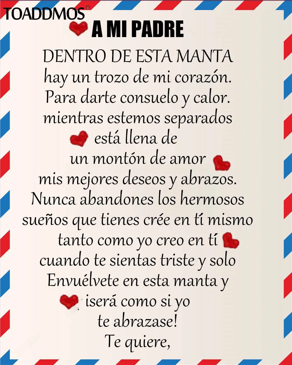 

TOADDMOS A mi Padre Loving Air Mail Thin Fleece Blanket for Father Sofa Nap Throw Blanket Home Bedding Comfort Bed Sheet manta