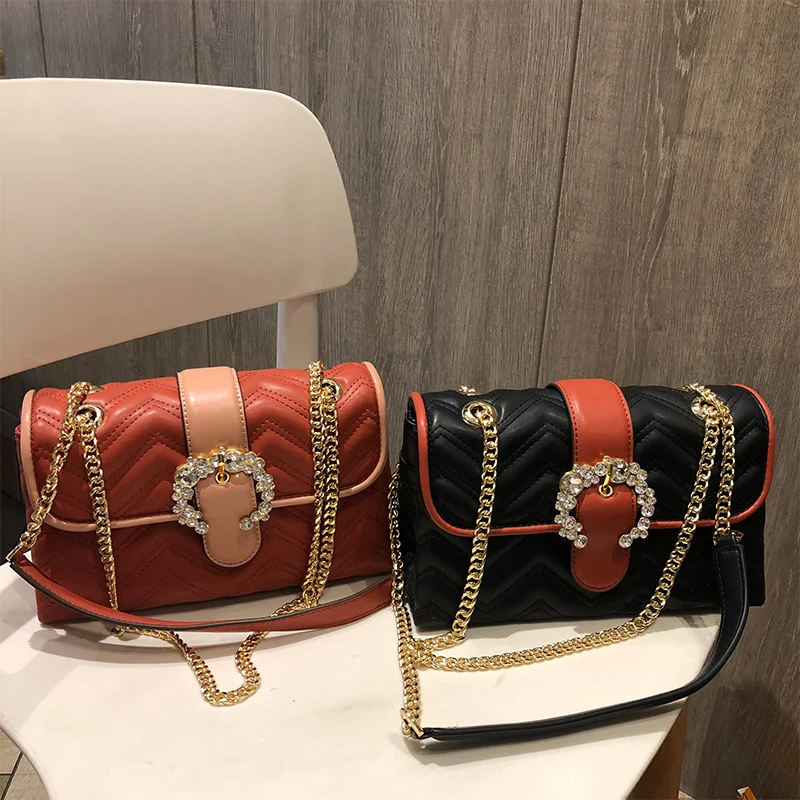 

Ladies Solid Color Genuine Leather Handbags Luxury Fashion Chain Shoulder Crossbody Bags Quality Small Square Bags Phone Purse