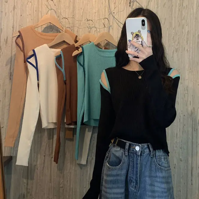 

Woman Sweaters Femme Chandails Knitwear Women's Autumn 2020 Loose off-Shoulder Sweater Pull Hiver