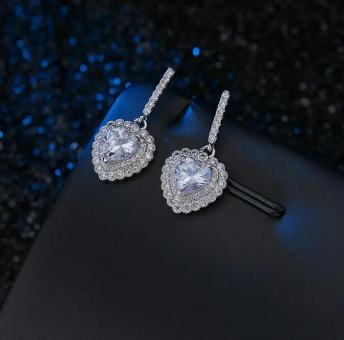 

New luxury AAA zircon earrings love shiny rhinestone sweet elegant women hearts shape wedding decorations