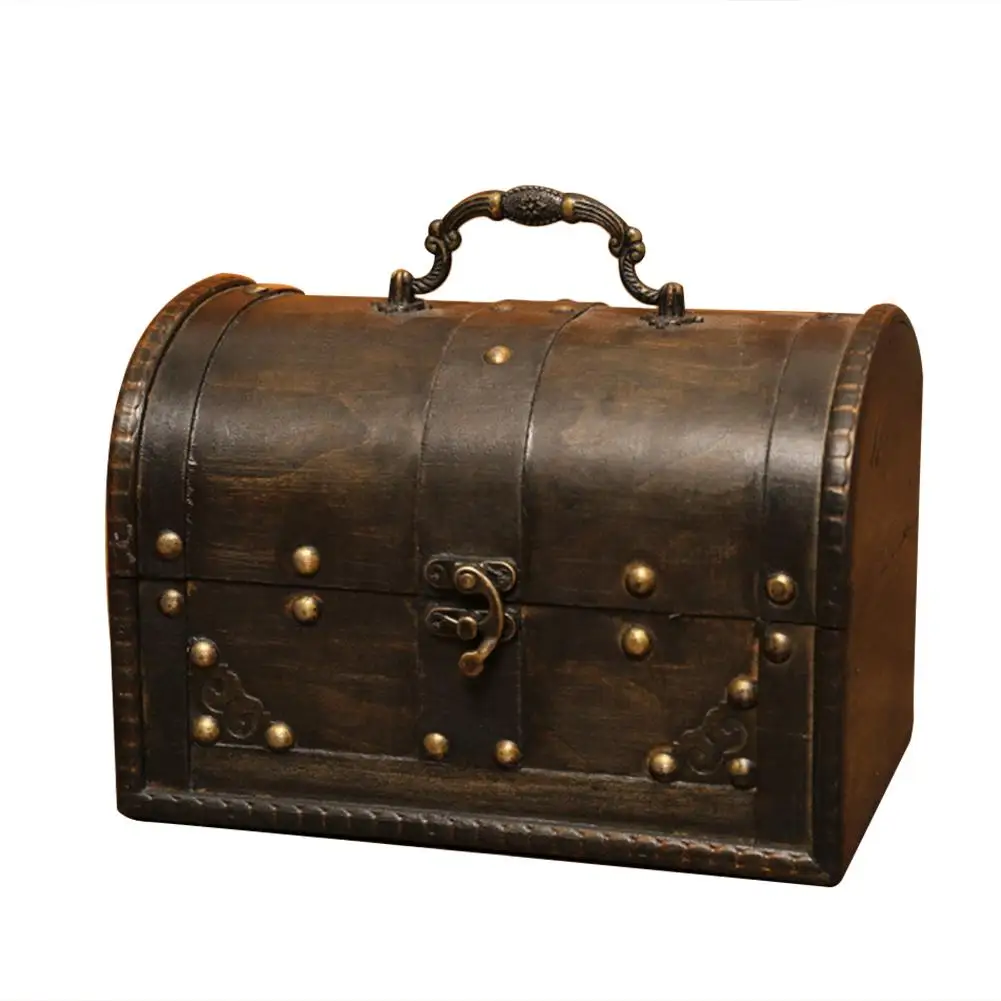 European Nostalgic Storage Box Desktop Sundries Small Home Decoration Wooden Retro Jewelry Treasure With Lock |