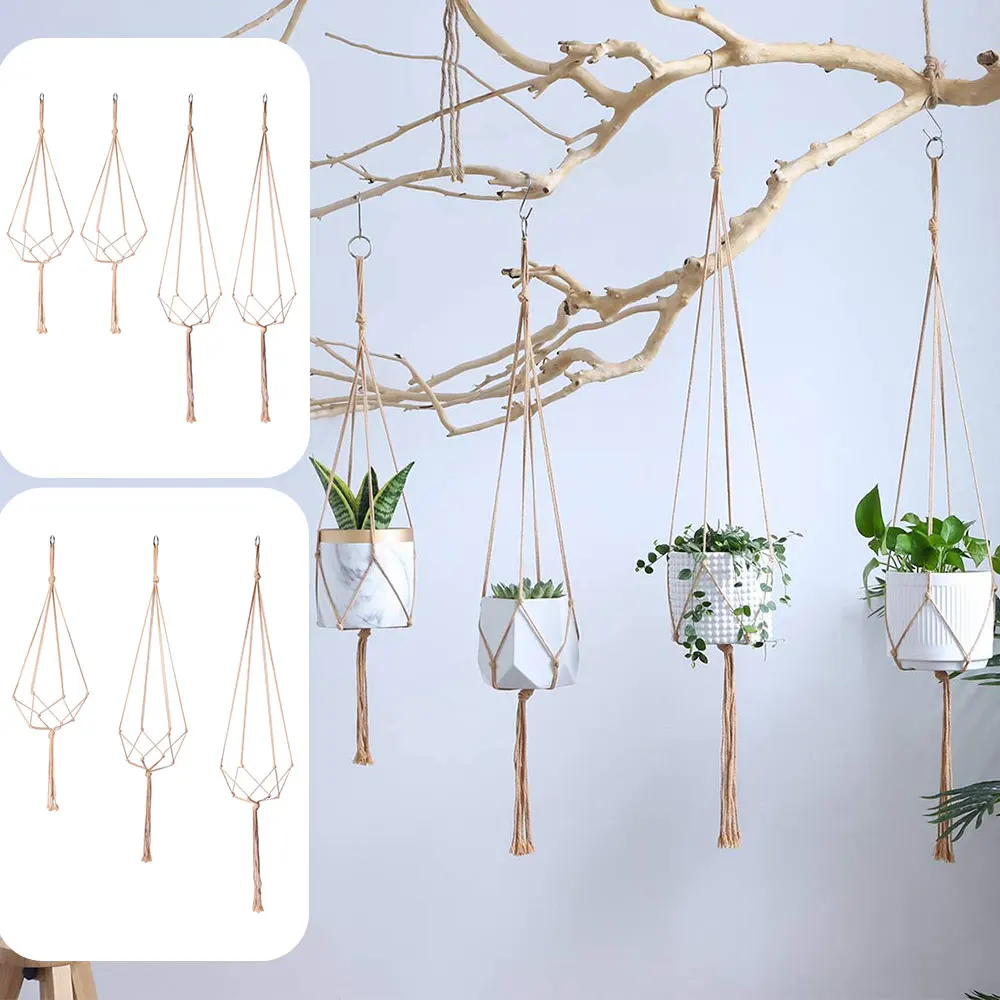 

4 Pcs Macrame Plant Hanger Baskets Flower Pots Holder Balcony Hanging Decor Knotted Lifting Rope Home Garden Supplies