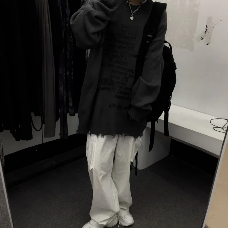 Woherb новый модный рваный свитер с надписью для женщин и мужчин топы пар джемпер Goth