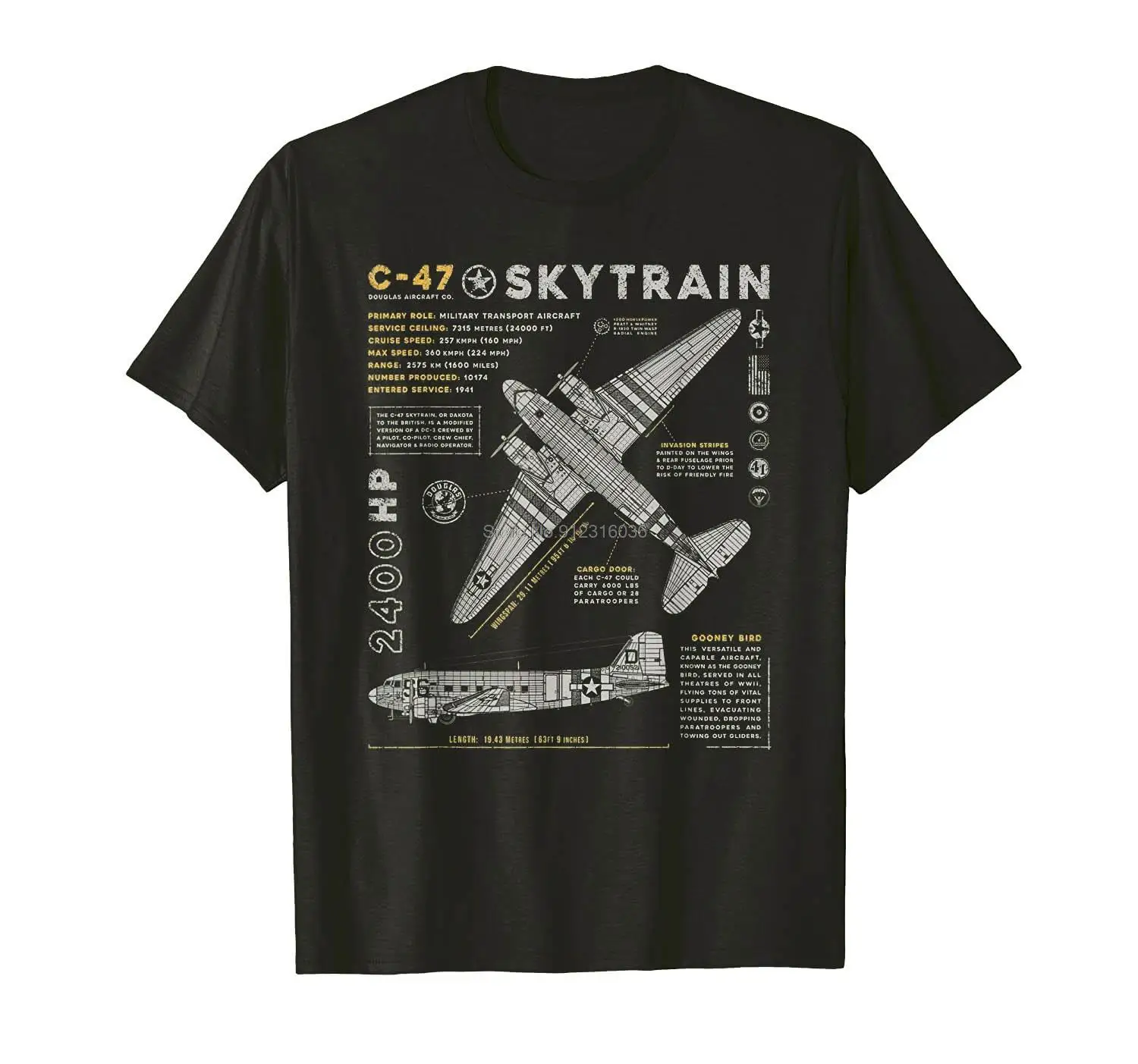 C-47 Skytrain  C47 Douglas Dakota WW2 Transport Aircraft T-Shirt Men Cotton Tshirt Hip Hop Tees Tops Harajuku Streetwear