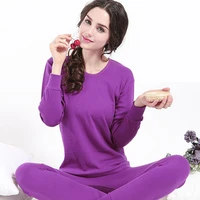 women winter warm long johns pure cotton round collar thin cotton sweater middle collar female thick thermal underwear set