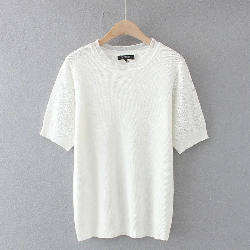 

Spring Summer 2021 Women T Shirt Plus Size Fashion Casual Clothes Female Tops Hollow Out Ice Knitting Camiseta Mujer