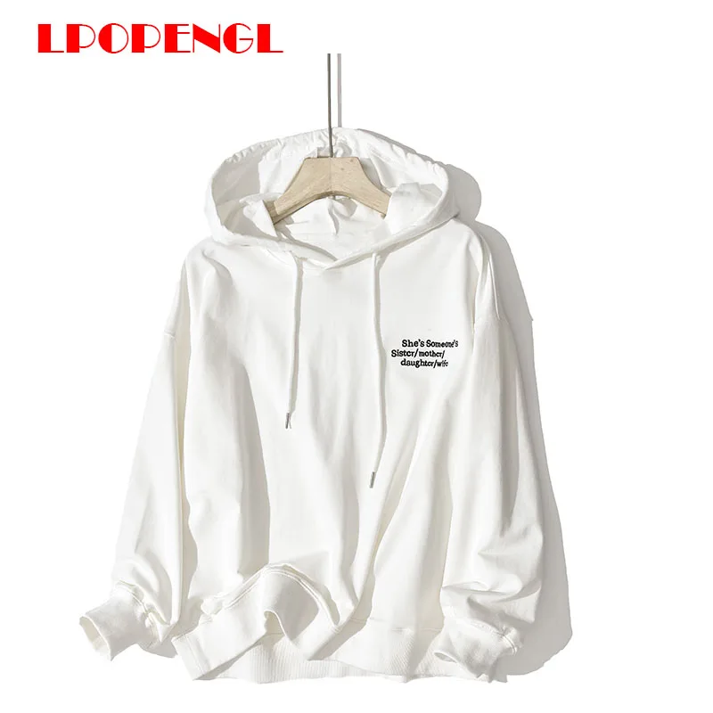 

Spring Autumn Women's Hooded Sweatshirt 2021 The New Fashion All-match Loose Street Style Regular Drawstring Top Drawstring