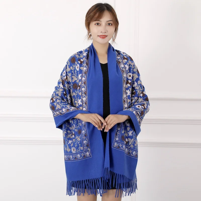 Гинкго билоба дерево с вышитыми цветами Кашемир Шарф Пряжа Применение шаль