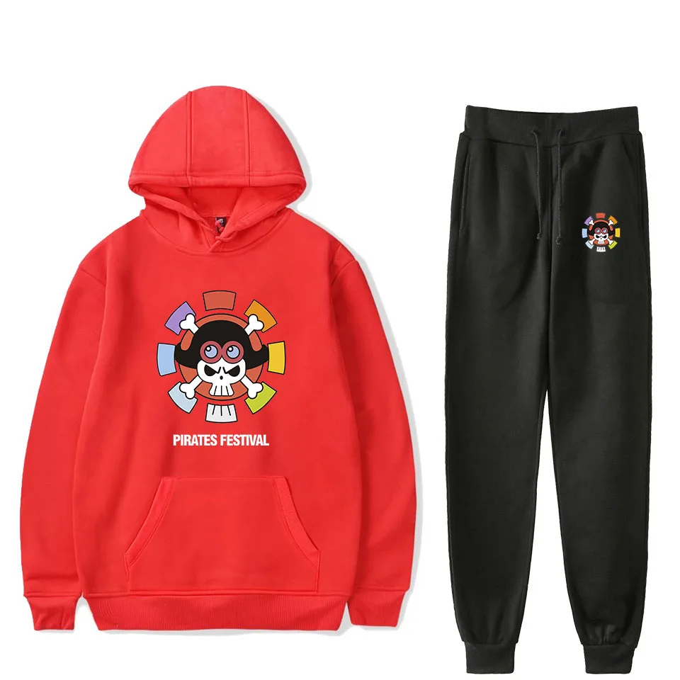 

Hot Anime One Piece Hoodie Sweatshirts Suits Men Women Fashion Autumn Hoodies+Sweapants Sets Casual Boys Girls Gray Sportswear