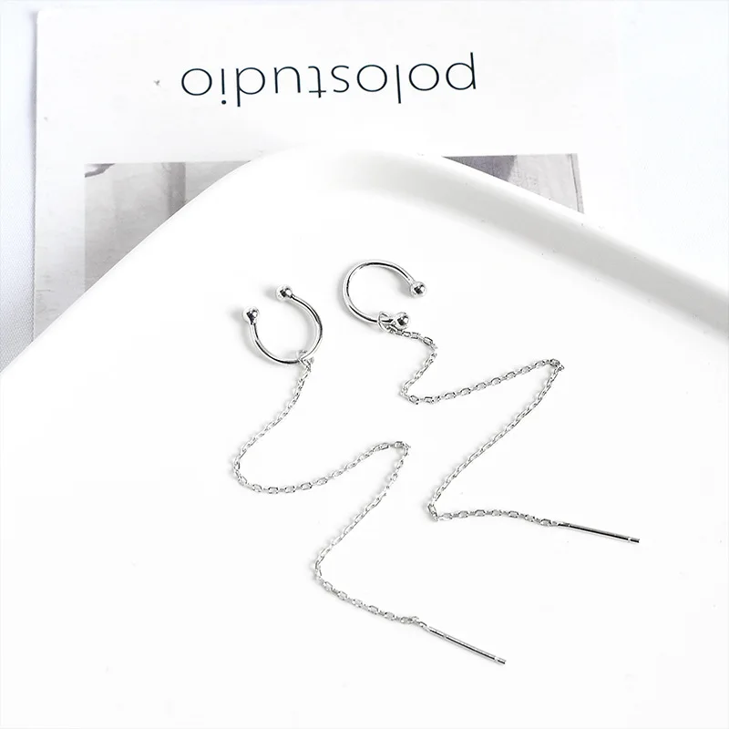 Длинные серьги каффы серебряного цвета с кисточками в Корейском стиле для женщин