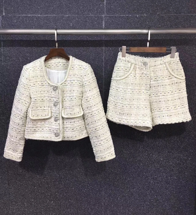 

2021 new women fashion trim short wool coat + shorts high-end ladies style suit 1201