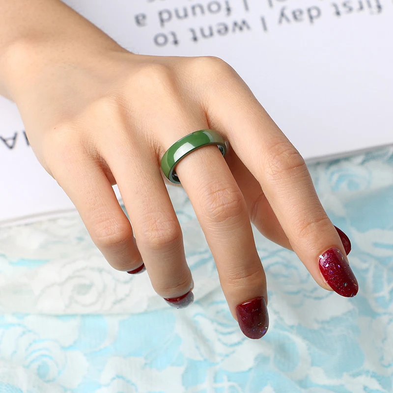New Wide 6mm Beautiful Smooth Ceramic Woman Ring High Quality Healthy Green Wholesale Jewelry For Girl Party Wedding Gift | Украшения и