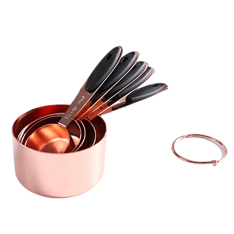 

10Pcs Rose Gold Measuring Spoon Sets Creative Multipurpose Wooden Handle Measuring Cup Kitchen Cooking Measuring Tool
