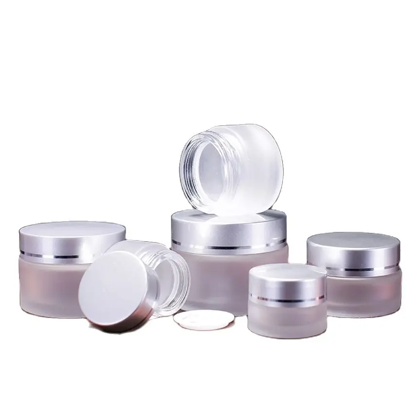 20Pcs Refillable Glass Cosmetic Cream Jar With Silver Colour Cap Lid Frosted Glass Lotion Concealer Eye Cream Jar 5g 50g 30g